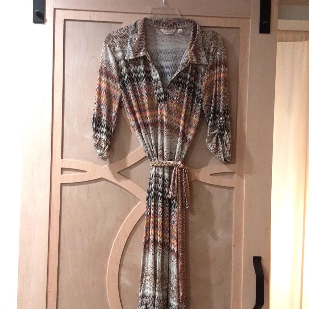 Mlle Gabrielle half sleeve collared tie waist knee length dress XL